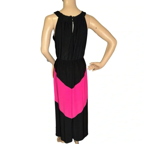 Sami & Jo Womens Sz Small Maxi Dress Sleeveless Halter Color Block Black Pink - Picture 4 of 10